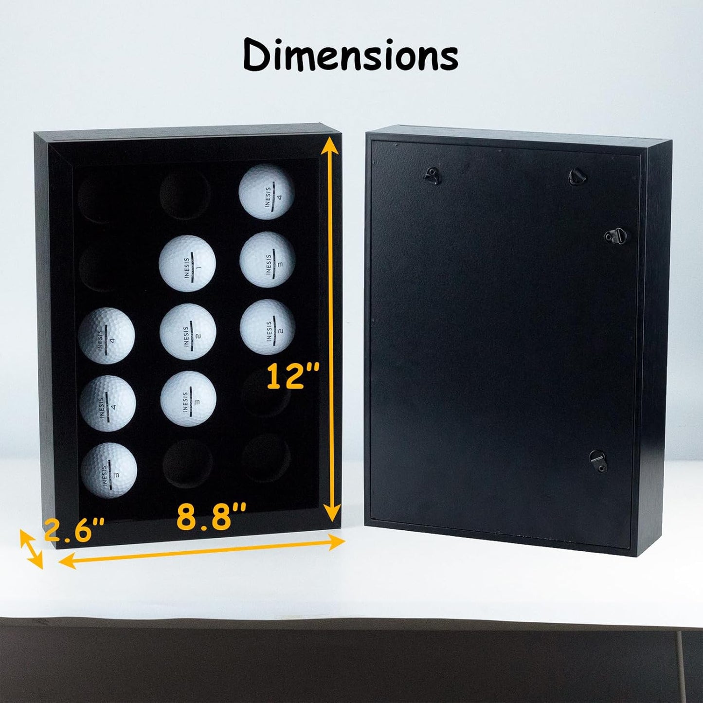 Golf Balls Display Case for 15 Balls, Wooden Case with Acrylic Dust UV Cover, Wall Mount and Freestanding Shadow Box for Glofball Collector Memorabilia Autograph Balls