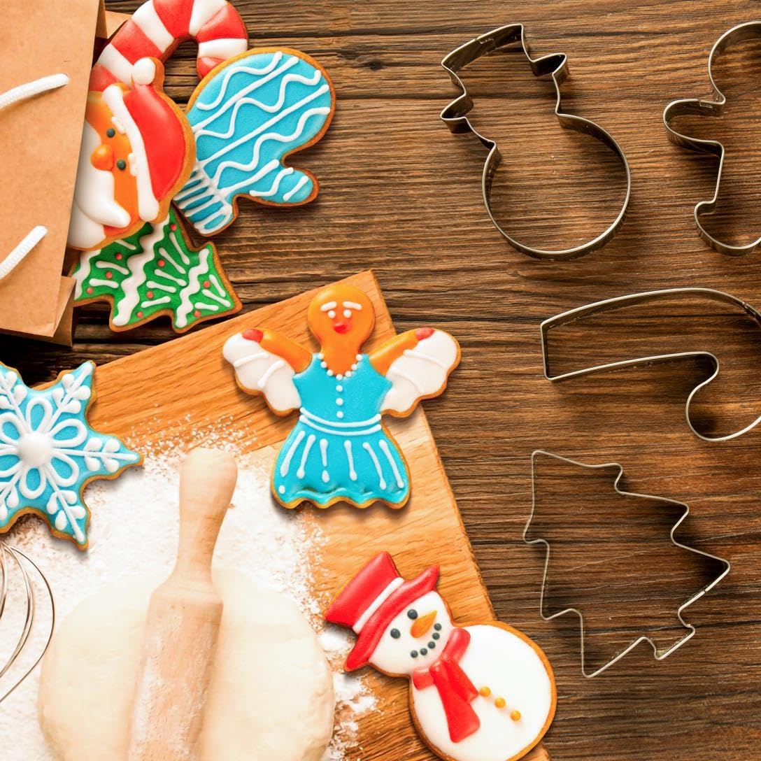Christmas Cookie Cutters Set of 9 Pieces, Metal Shapes for Winter Holiday: Christmas Tree, Snowflake, Gingerbread Men, Angel, Star, Mitten, Candy Cane, Snowman