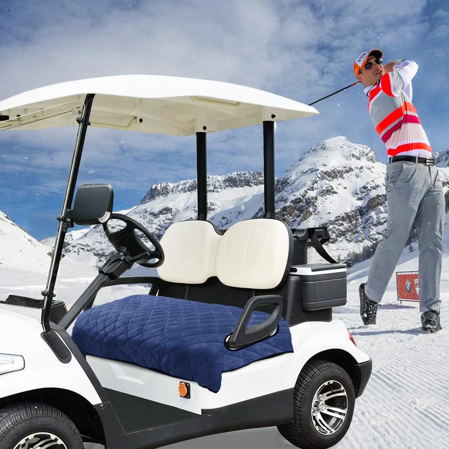 YOKYHOM Golf Cart Seat Covers, Golf Cart Seat Towel Blanket, Short Plush Surface, Soft and Comfortable, Suits EZGO, Yamaha, Club Car and Other 2-Seat Golf Carts, 51"x 30.5", Blue Black