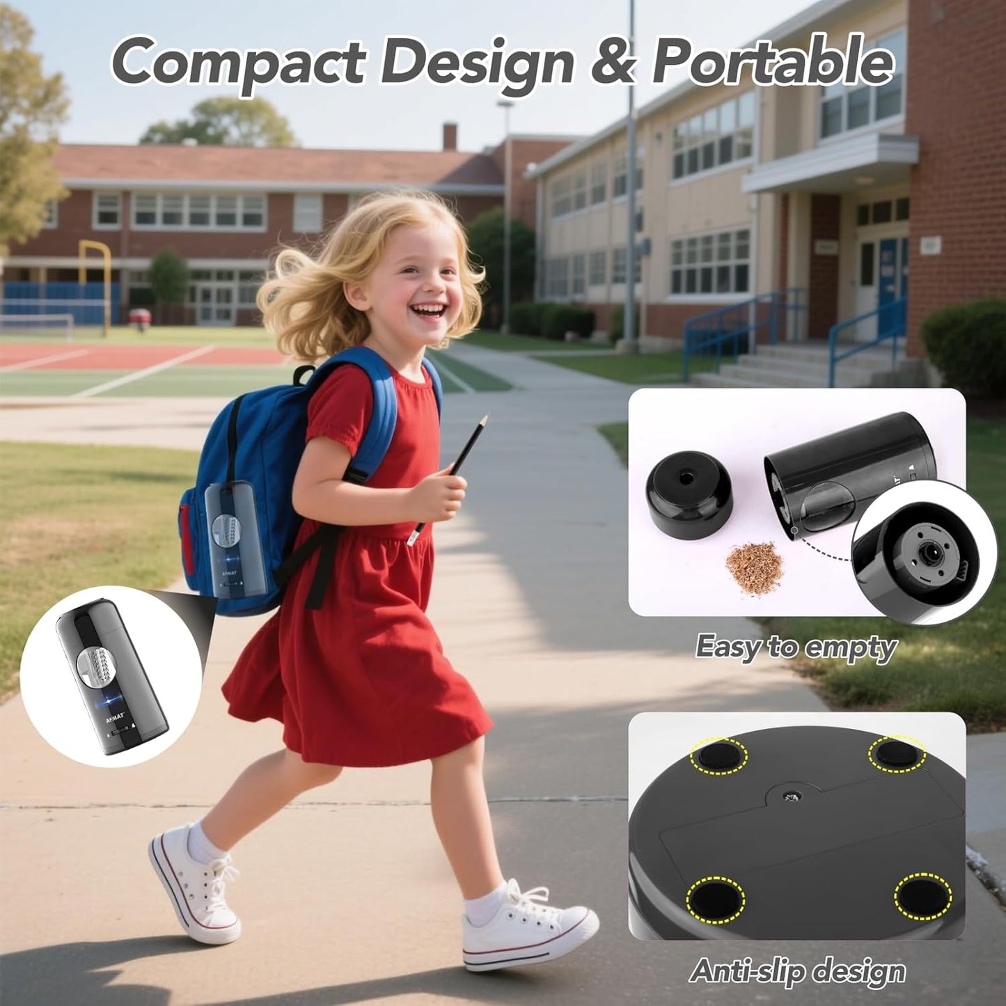 AFMAT Electric Pencil Sharpener, Rechargeable Fully Automatic Pencil Sharpener for Jumbo & Colored Pencils (7-11.5mm), Auto in/Out, Hands-Free, Portable for Home/Classroom/Office PSX6 (Black)