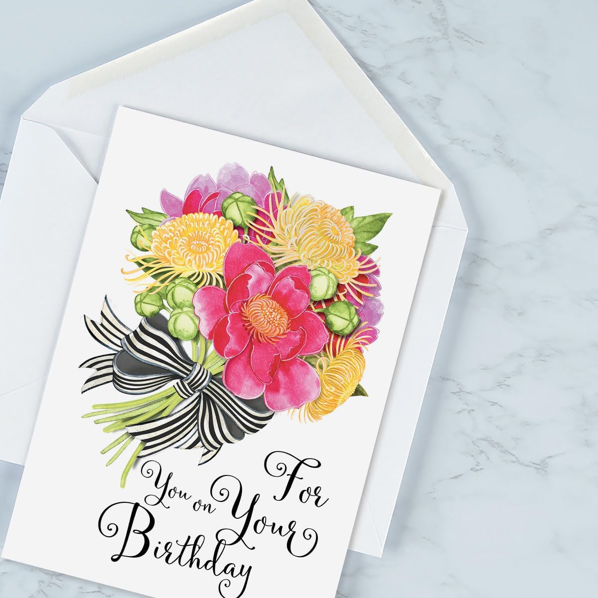 Striped Celebration Birthday Cards - Set of 8 (4 designs), Large 5" x 7" Birthday Cards, Sentiments Inside, Envelopes Included