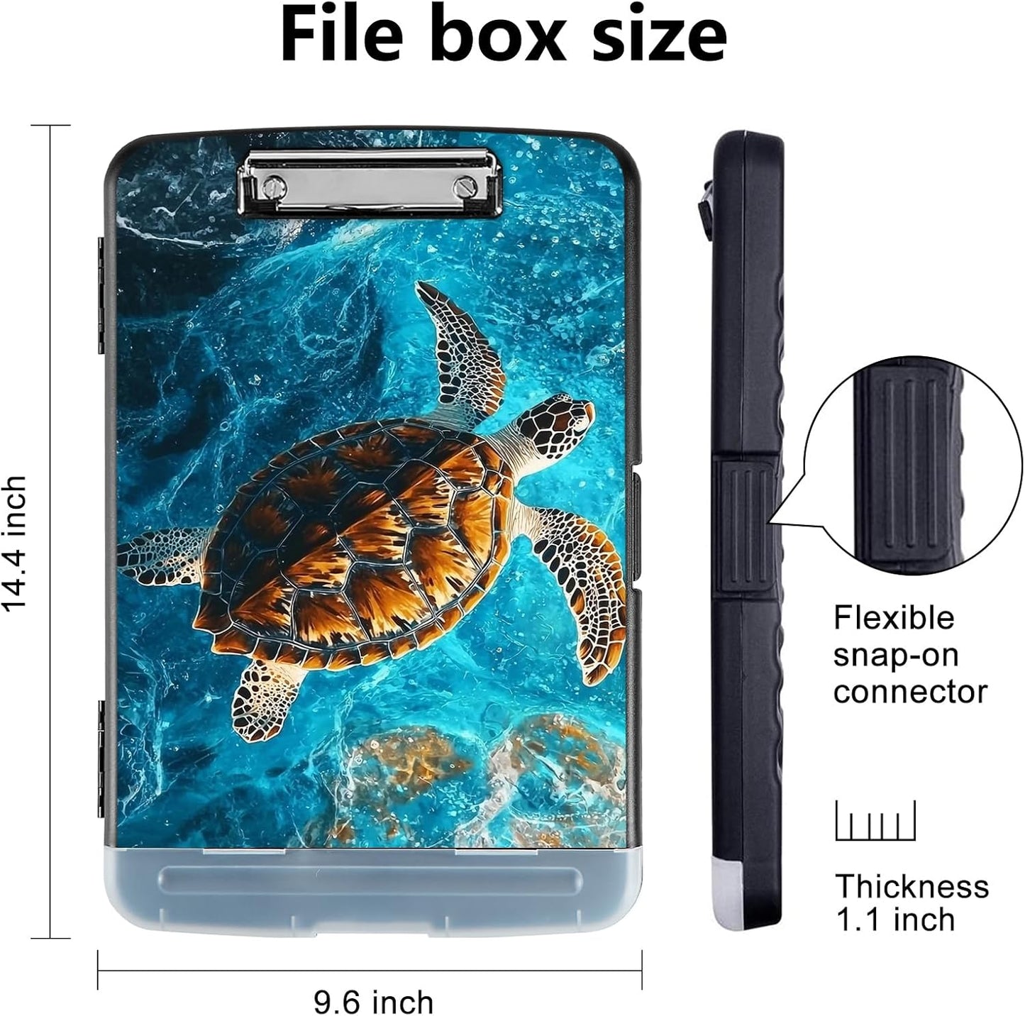 Clipboard with Storage - Large Capacity,Nursing Clipboard with Pen Holder,Heavy Duty,Plastic Side-Opening Folder for Teacher,Nurse - Swimming Sea Turtle