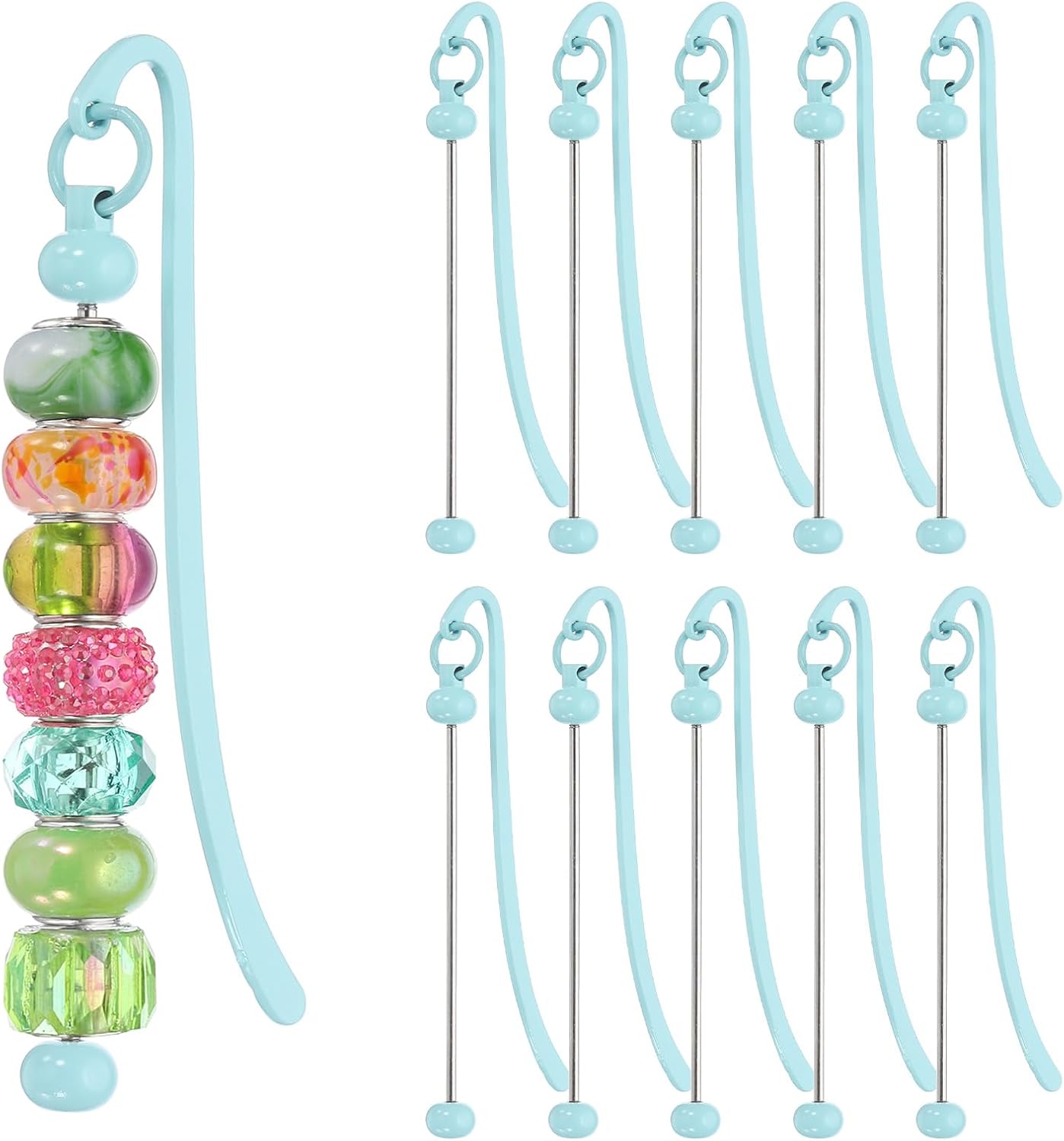 PATIKIL Beadable Bookmarks, 10 Pcs Beaded Bookmark DIY Metal Blank Bar Bulk for Bookmark DIY Making Craft, Beading Pendant Charm, Candy Blue