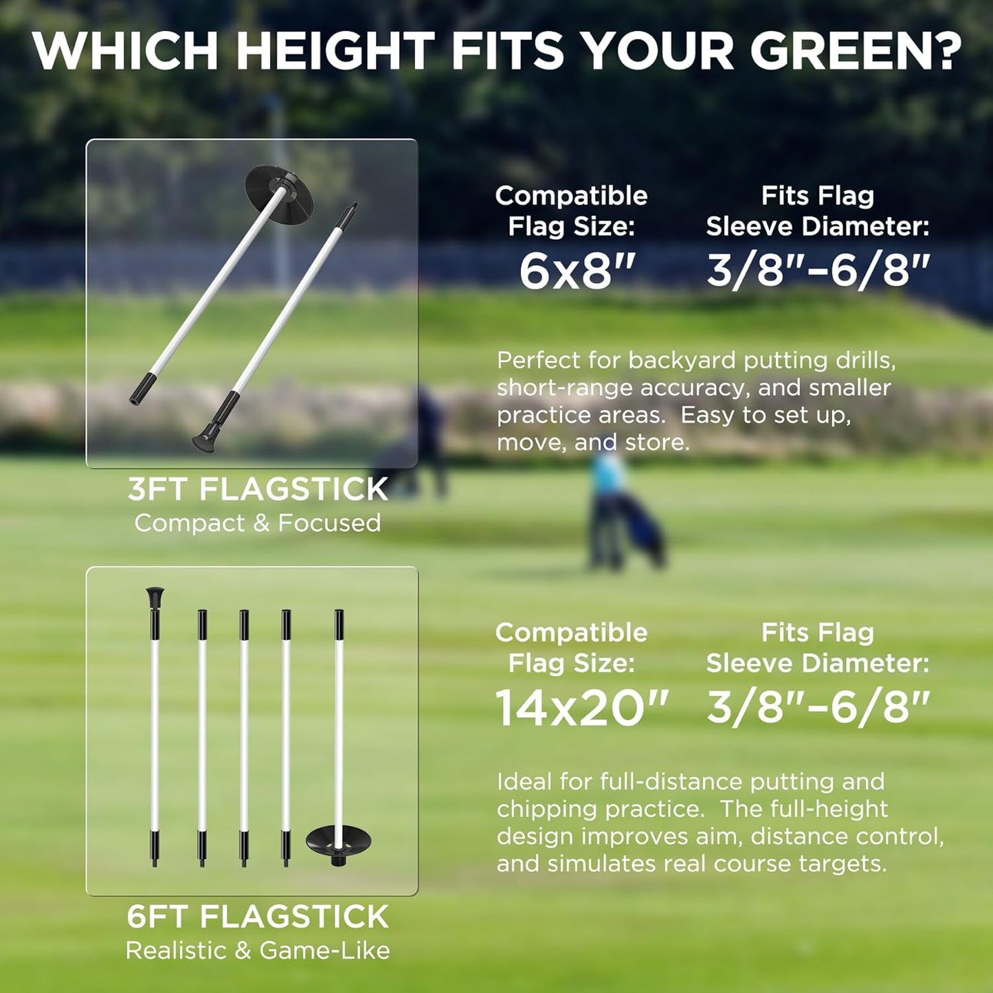 KINGTOP Golf Flagstick - Portable Design, Practice Putting Green Flag Stick for Yard, Club - Golf Pole Pin Flagpole, 3FT or 6FT Heights Available