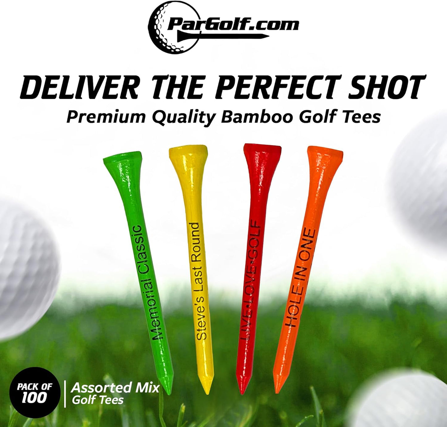 3 ¼ Bamboo Golf Tees, Customizable Golf Tees with Imprinted Messages, Essential Equipment & Ideal Gift for Golfers