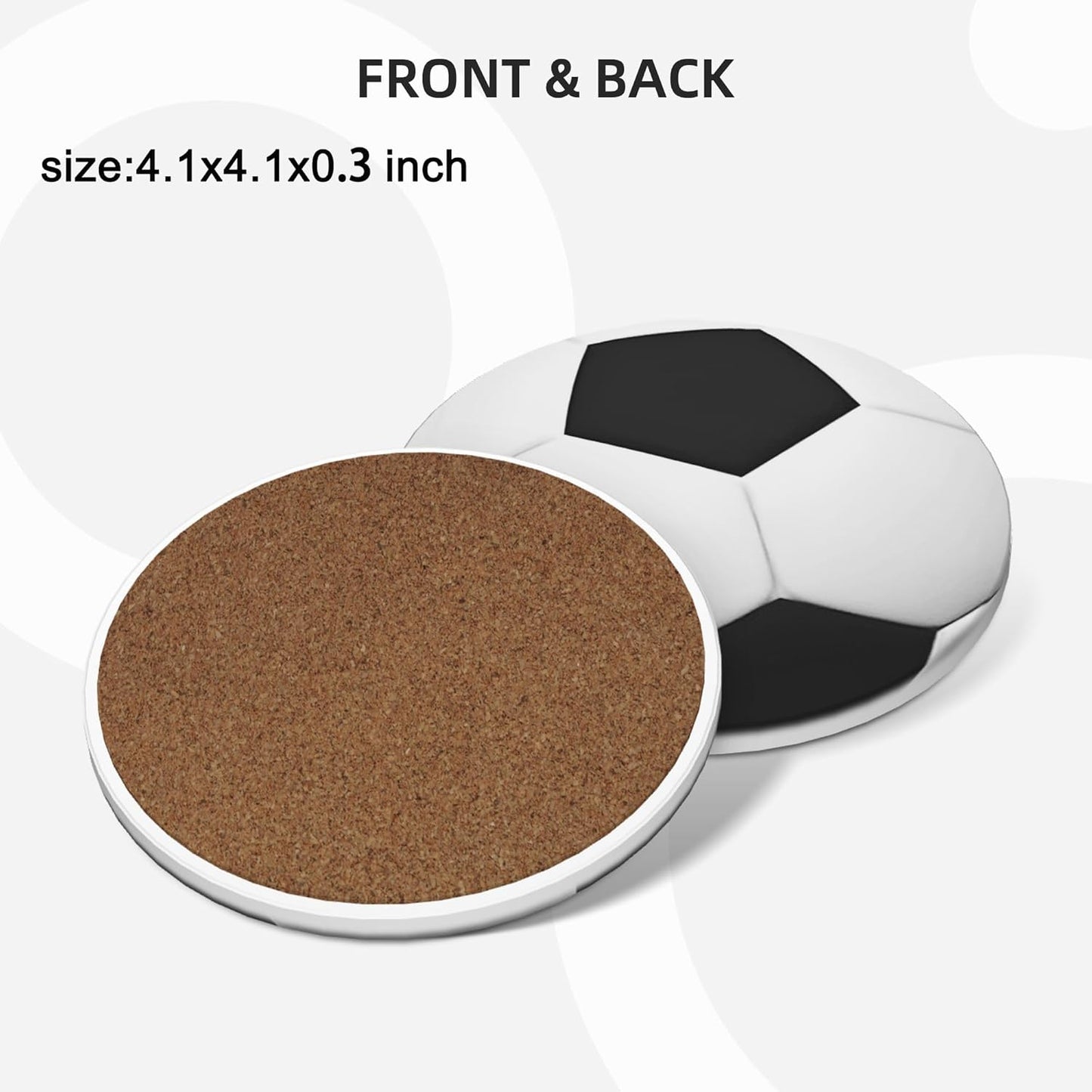 Soccer Ball Coasters for Drinks Set of 4, Absorbent Ceramic Drink Coasters for Coffee Table Wooden Table Cup Bar, 4 Inches