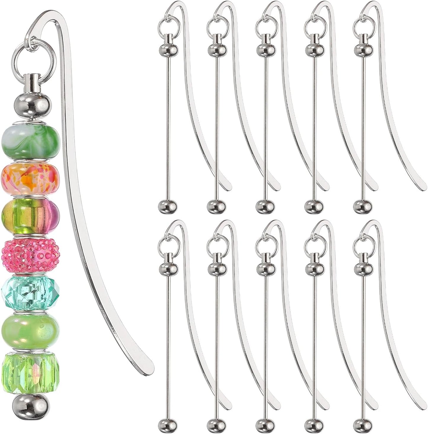 PATIKIL Beadable Bookmarks, 10 Pcs Beaded Bookmark DIY Metal Blank Bar Bulk for Bookmark DIY Making Craft, Beading Pendant Charm, Silver Tone