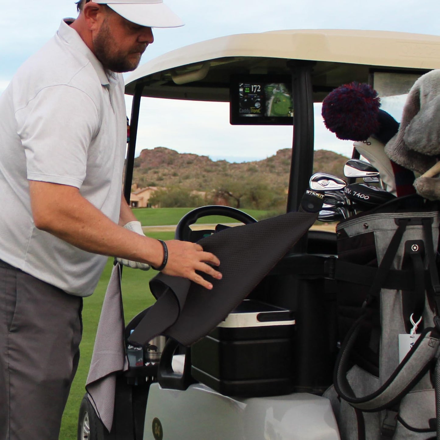 STICKIT Magnetic Golf Towel Gray and Black 2-Pack | Top-Tier Microfiber Golf Towel with Deep Waffle Pockets | Industrial Strength Magnet for Strong Hold to Golf Carts or Clubs