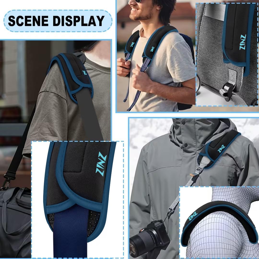 ZINZ 2-Pack Universal Shoulder Pad with Ultra Thick Cushion for Bag Luggage Bag Crossbody, Plus Long & Anti-Slip & Breathable,Black-Blue Edge