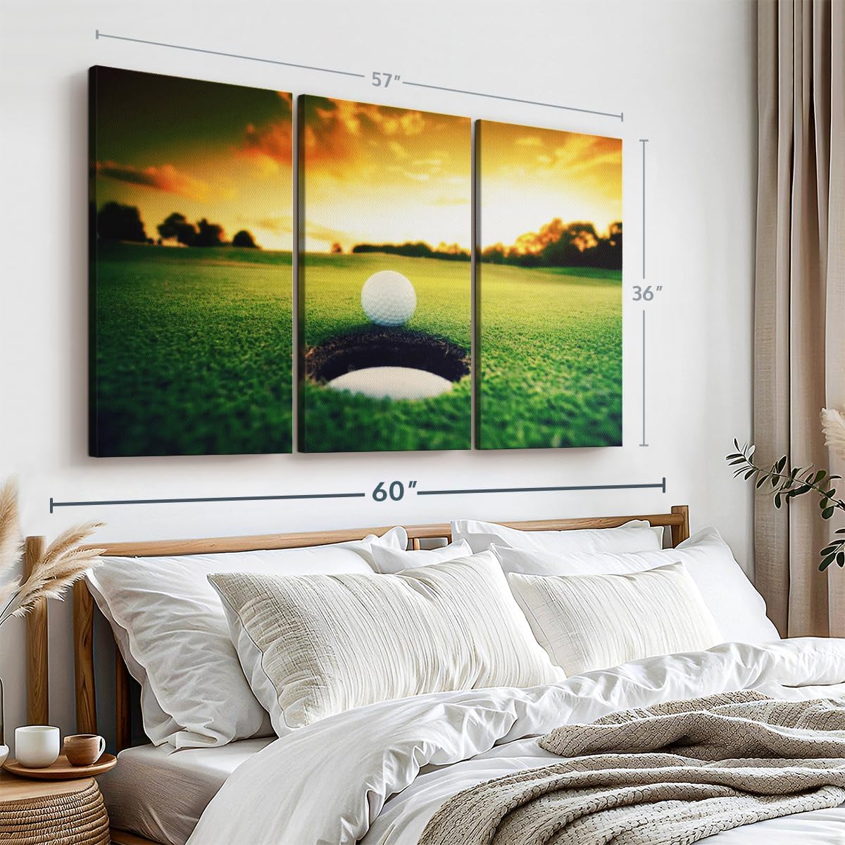 ElephantStock Golf Ball Wall Art - Horizontal Canvas - 3-Piece Living Room Wall Decor - Photography Sports Canvas Print - Orange and Yellow Decor for Wall - 57" X 36"