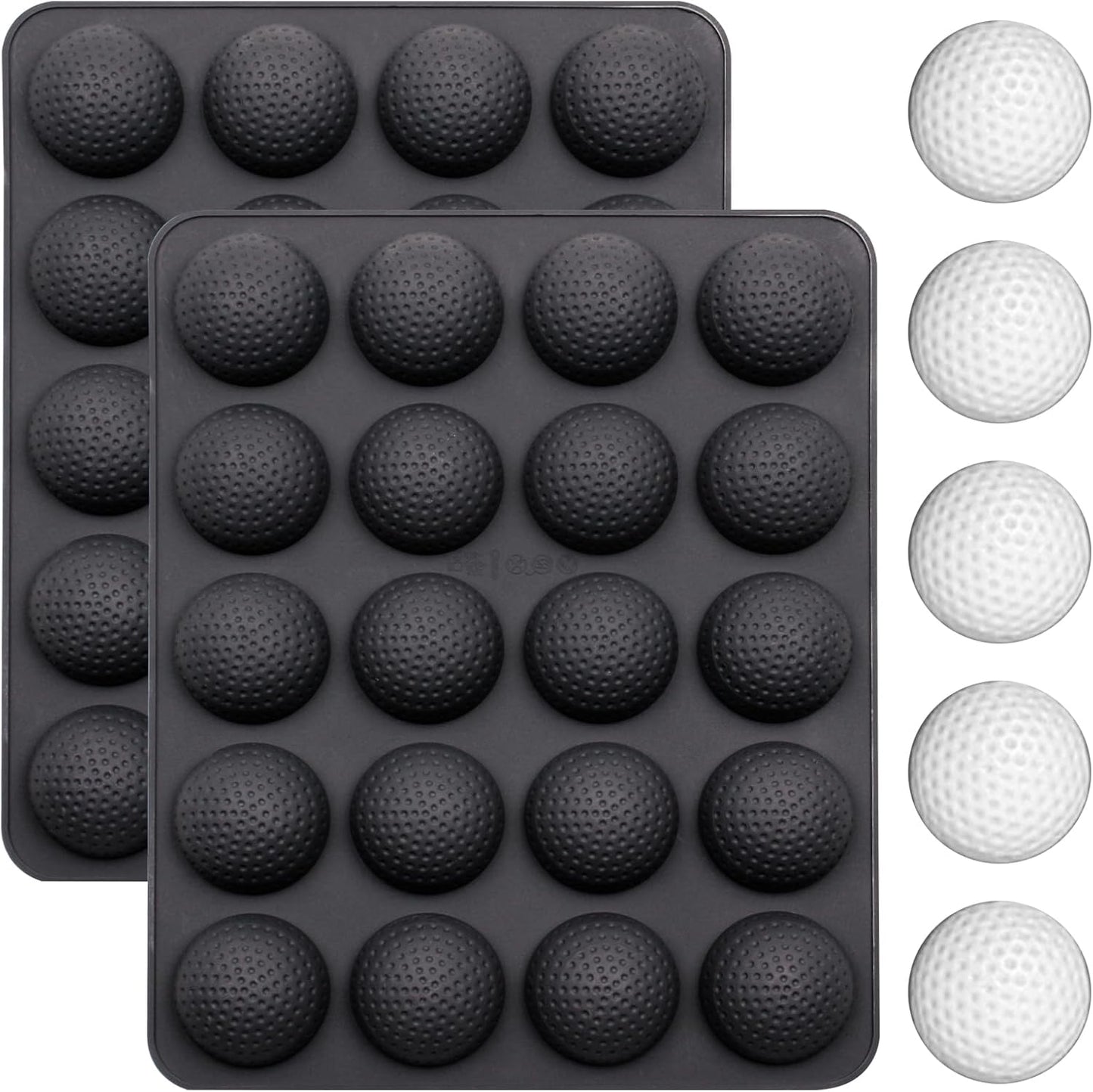 2 Pcs Golf Ball Chocolate Mold Tray, 20 Cavity Nonstick 3D Golf Ball Silicone Molds for Cake Decoration Cake Pop Ice Cube Hot Cocoa Bomb, Black