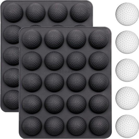 2 Pcs Golf Ball Chocolate Mold Tray, 20 Cavity Nonstick 3D Golf Ball Silicone Molds for Cake Decoration Cake Pop Ice Cube Hot Cocoa Bomb, Black