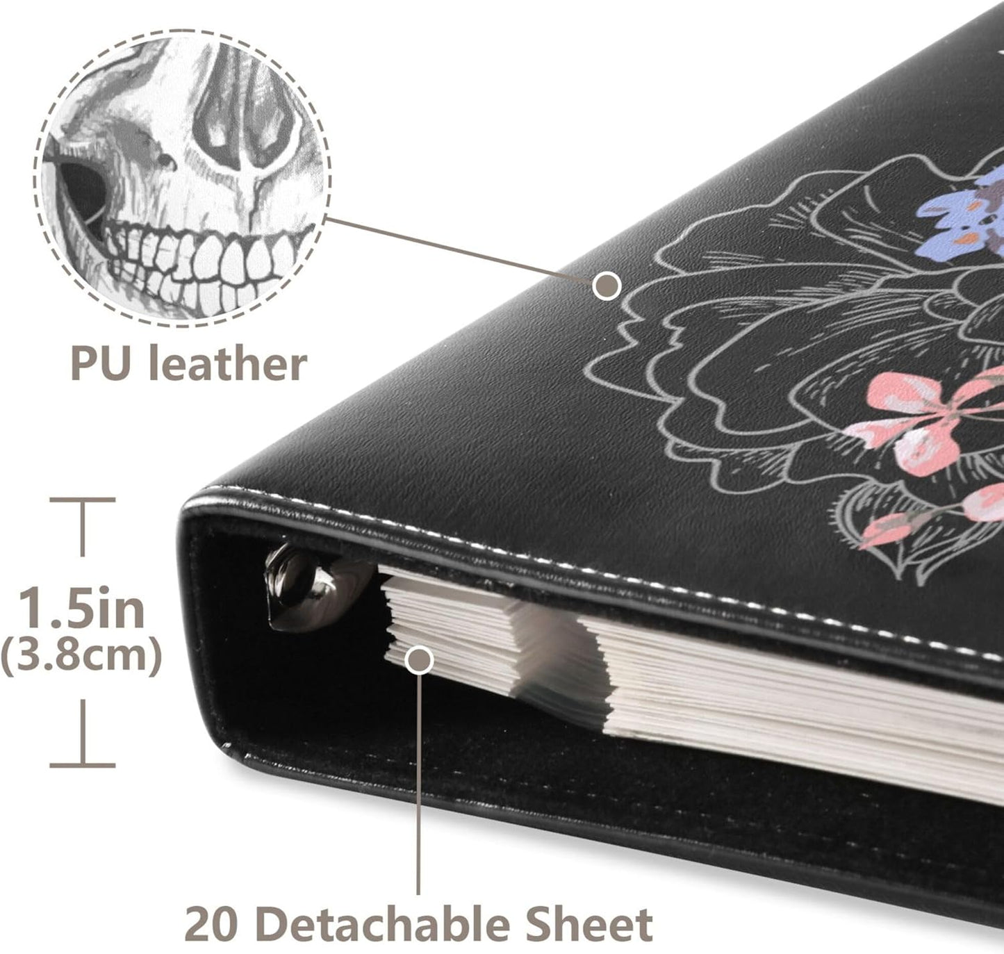 Fisyme Flower Skull Photo Album Self Adhesive DIY Scrapbook Album for 2x3 4x6 5x7 6x8 Picture 20 Pages Memory Book for Family Wedding