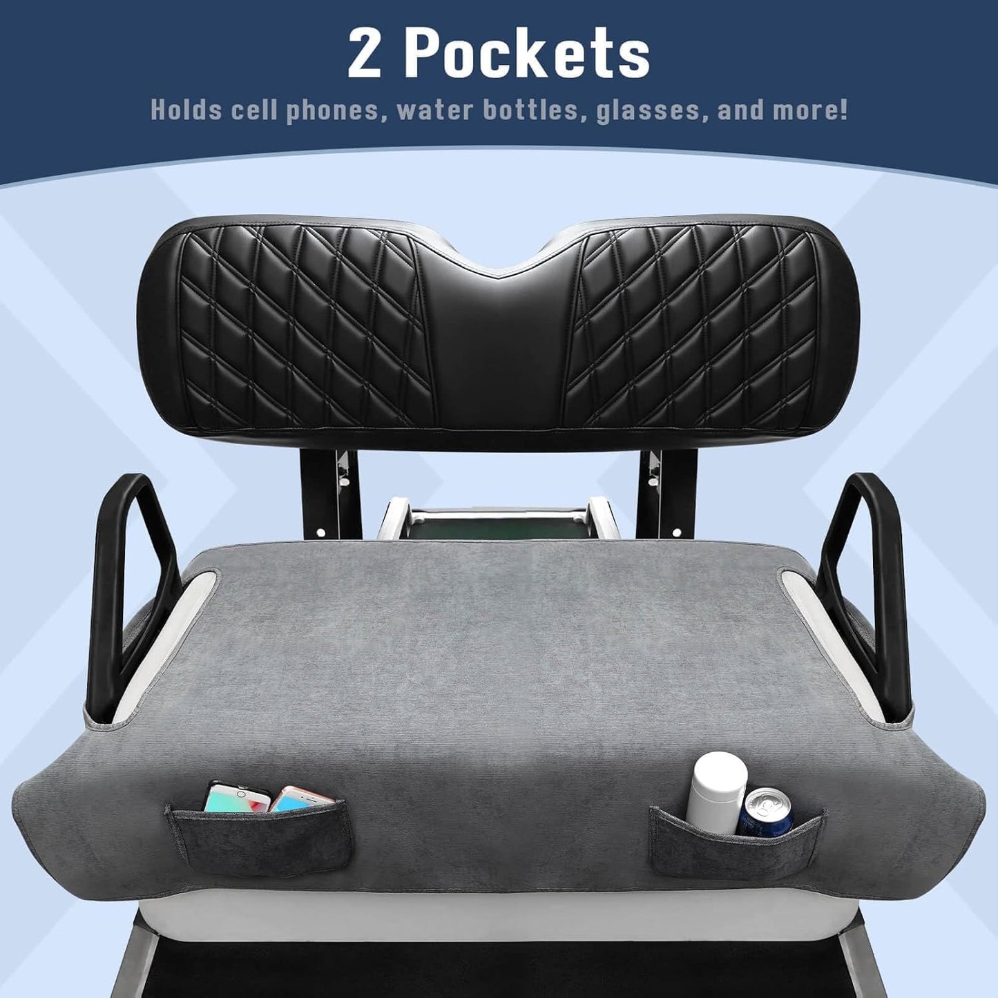 Golf Cart Seat Blanket Covers, Breathable Heavy Duty Universal Golf Cart Seat Covers for Club Car DS Precedent EZGO TXT RXV with 2 Pockets for Your Golf Items