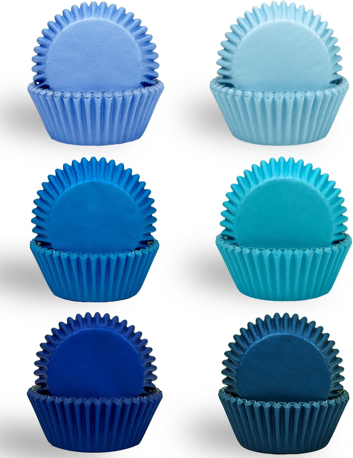 QiQee 300 Counts Cupcake Liners - Food Grade 6 Solid Blue Colors Cupcake Papers Muffin Baking Cups (Standard Size)