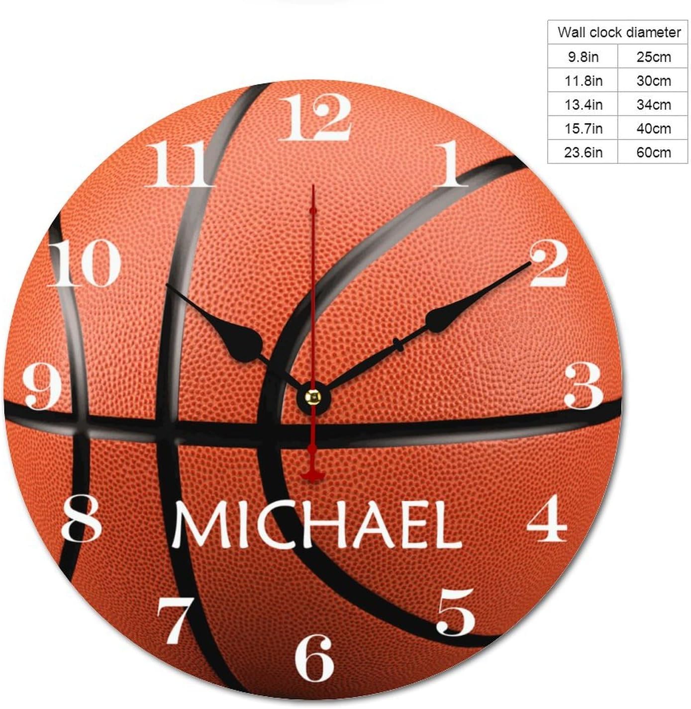 Personalized Basketball with Name Wood Wall Clocks Rustic Battery Operated 10 inch Non Ticking Basketball Lover Wall Clock for Kids Rooms Boys Girls,Nursery Wall Clock,Custom Kids Clock with Name
