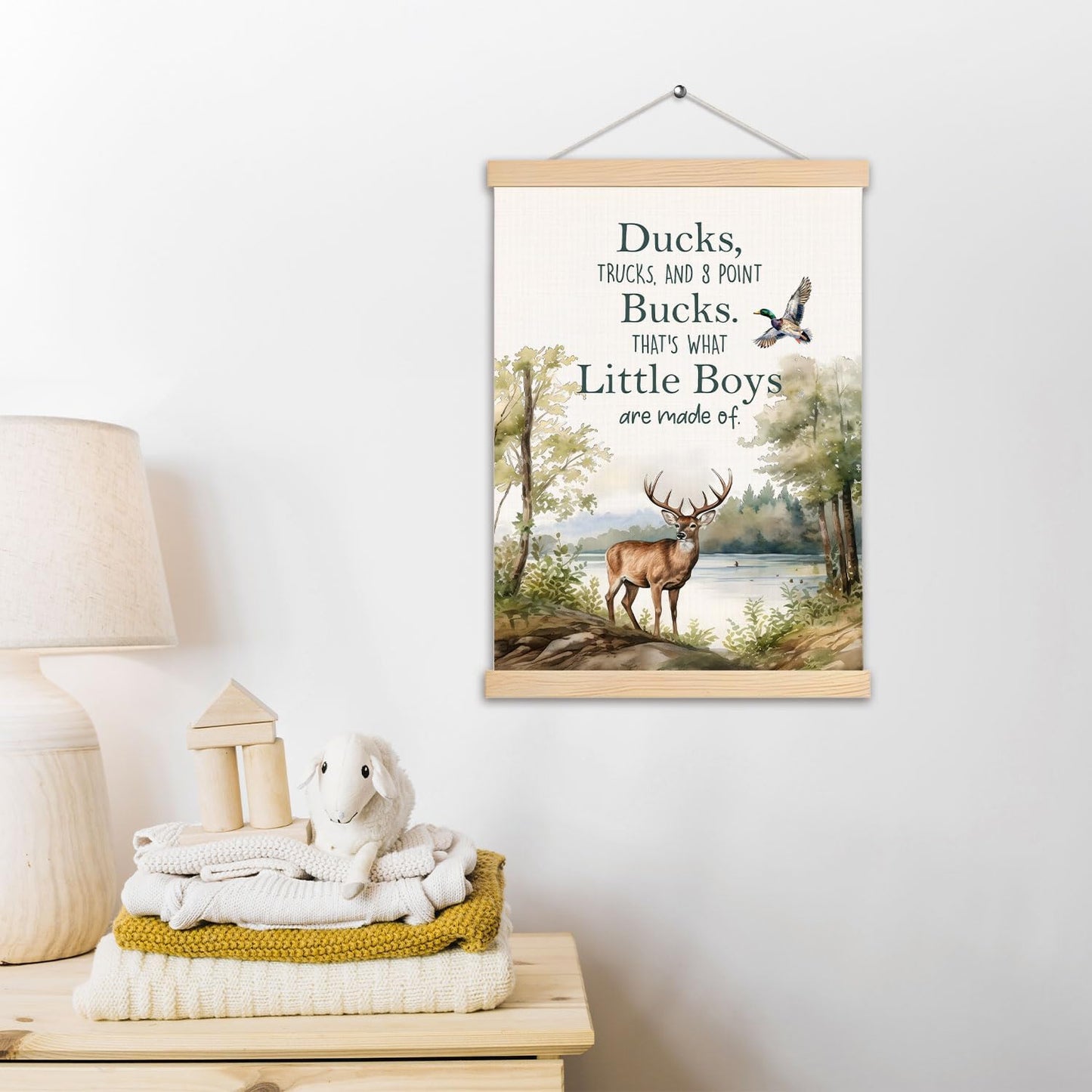 pouep Boys Nursery Wall Art Poster, Forest Nursery Decor, Farmhouse Woods Wild Deer Duck Canvas Prints Wall Decor for Toddler Kids Boys Bedroom Playroom Classroom, 12x16 Inches