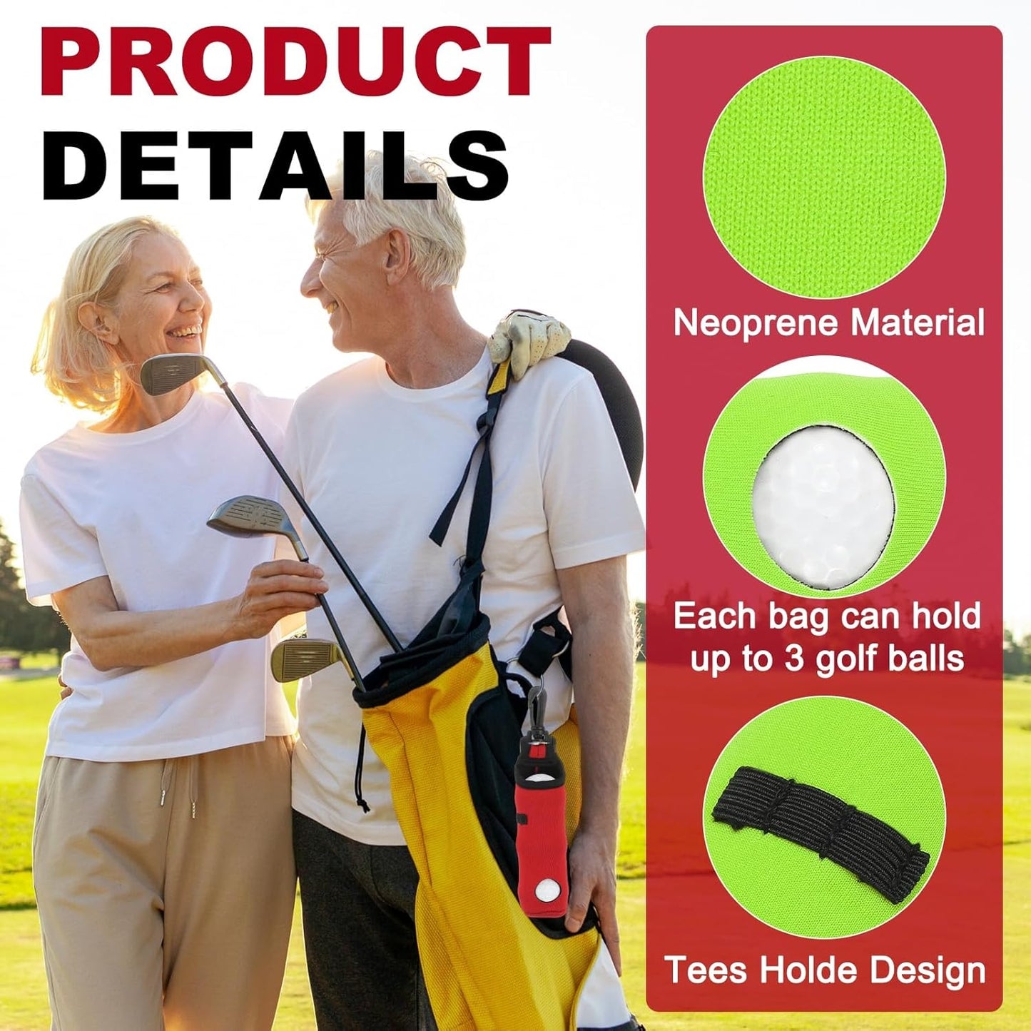 uxcell Golf Ball Carry Bag, Waist-Mounted Storage Bag Neoprene Golf Tee Holder Pouch with Lightweight Hook for Men and Women