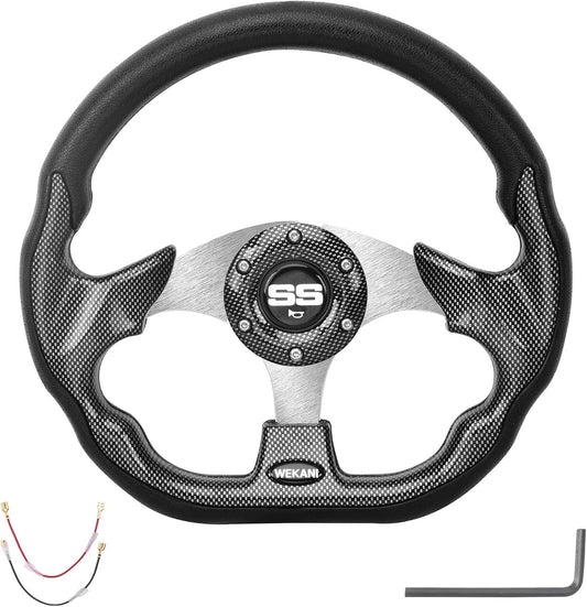 D Golf Cart 12.5 Inch Steering Wheel， for Club Car EZGO Yamaha Golf Cart， with Car Horn Button，Cool racing steering wheel
