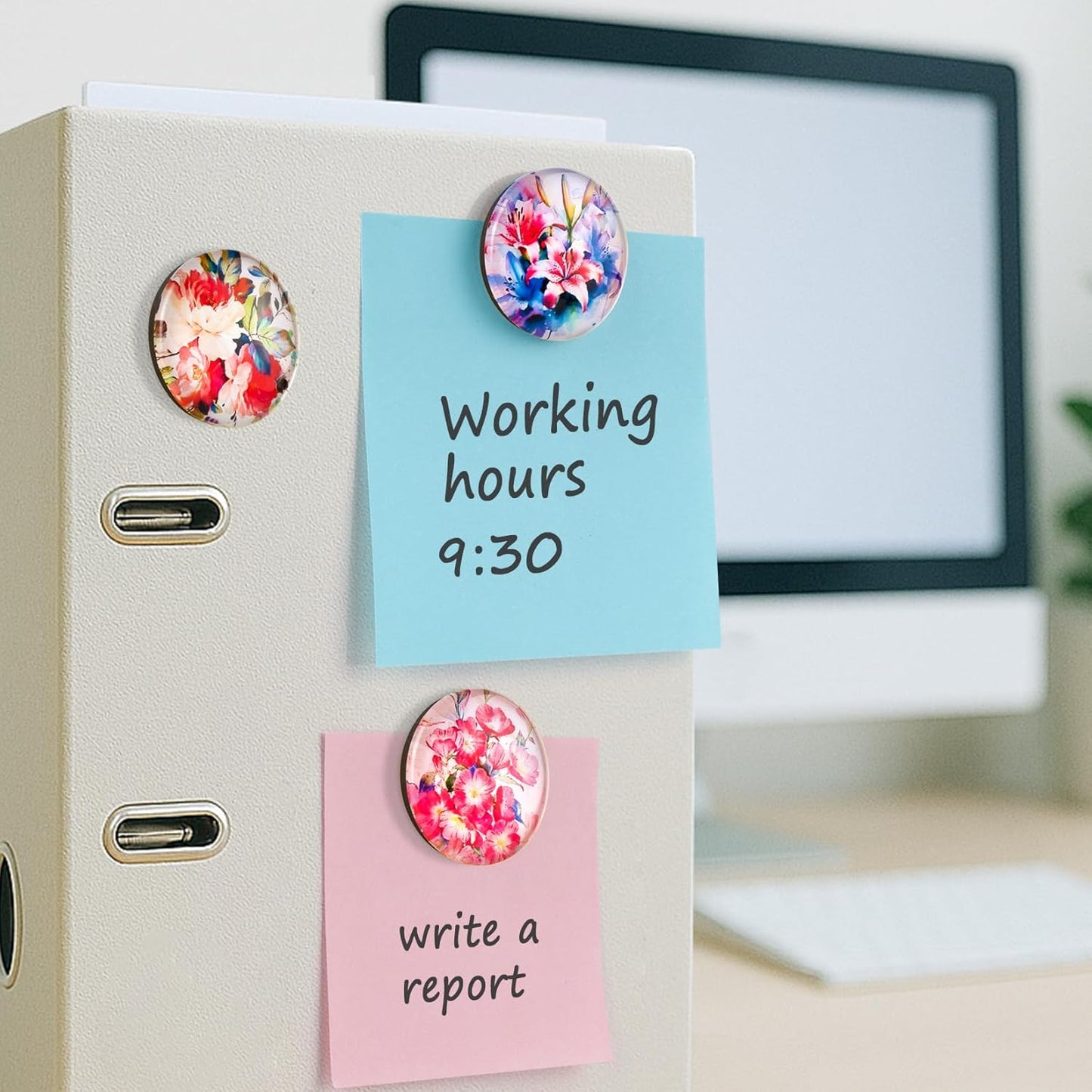 FIDNMAG Refrigerator Magnets, 12 Pcs Glass Fridge Magnets, Flower Magnet for Fridge, Decorative Magnet Small Cute for Refrigerator, Office, Home, Kitchen, Board, Locker, Fun, Adult, Classroom, Floral