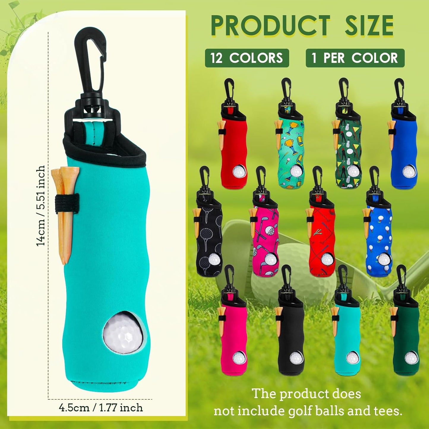 WILLBOND 12 Pcs Golf Ball Tee Holder Neoprene Pouch Golf Ball Carry Bag Multicolor Portable Accessories for Man Woman