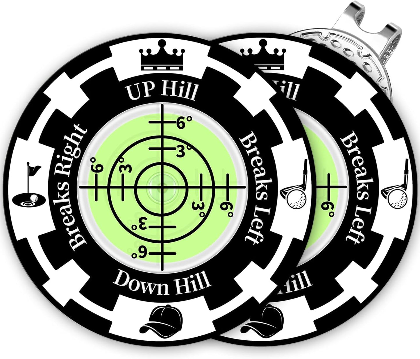 Golf Green Reader, 2 Pack Golf Ball Marker Hat Clip with High Precision Horizontal Bubble, Putting Training Aid Golf Accessories Tool Gift for Men Women