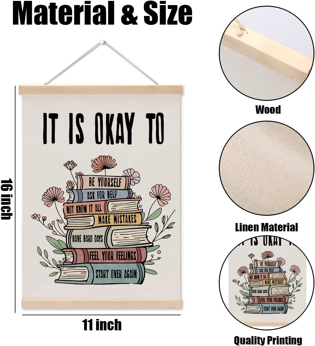 Inspirational Boho Poster Hanger, Positive Affirmations Wall Decor, Educational Posters Wall Art Wall Hanging Banner Classroom Counseling Therapy Office Nursery Apartment Bedroom Decor