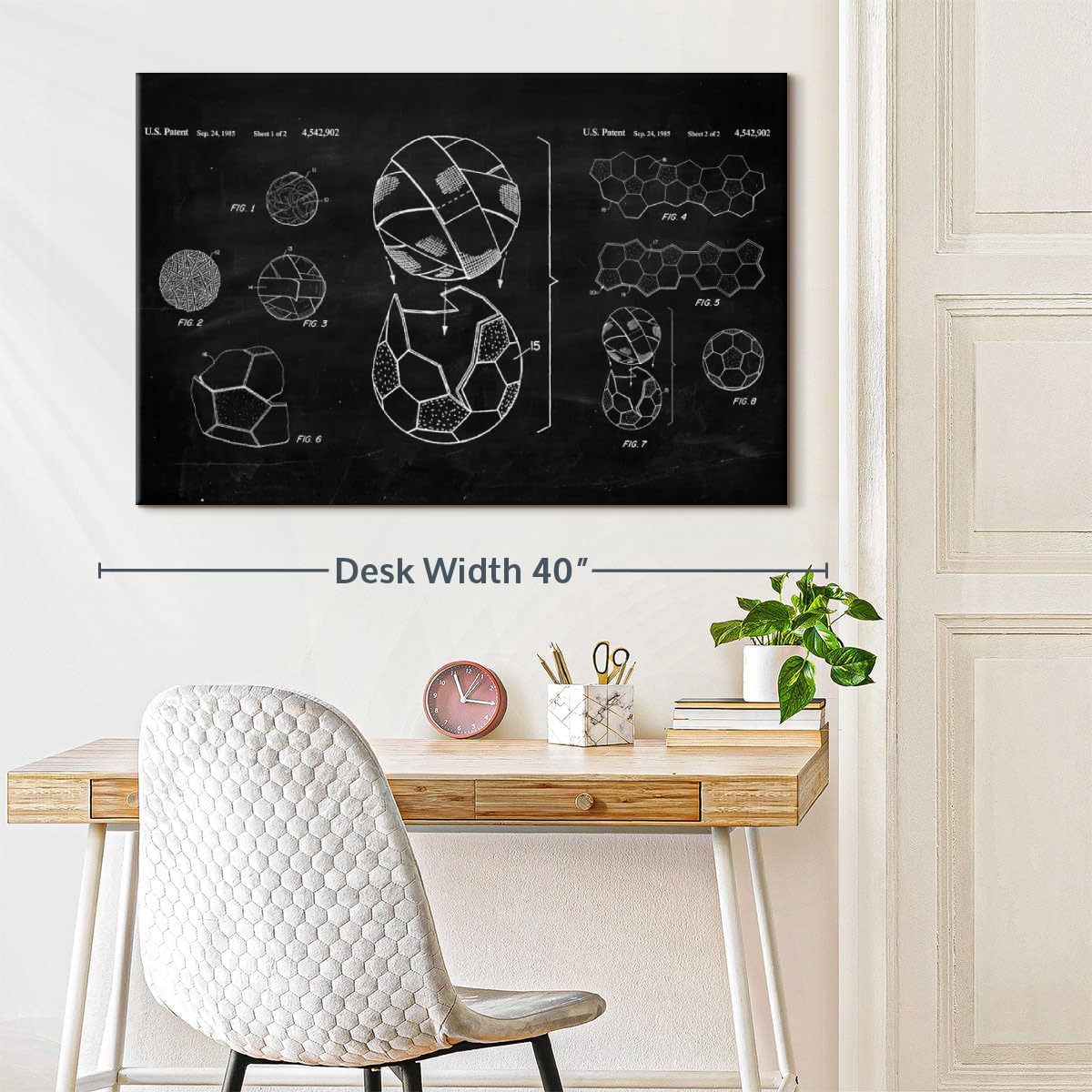 ElephantStock Soccer Ball BW Patent Canvas - 1 Panel Sports Patent Wall Art Decor - Sports Decorations for Boys Room - Wall Art and Office Decor - 36" X 24"