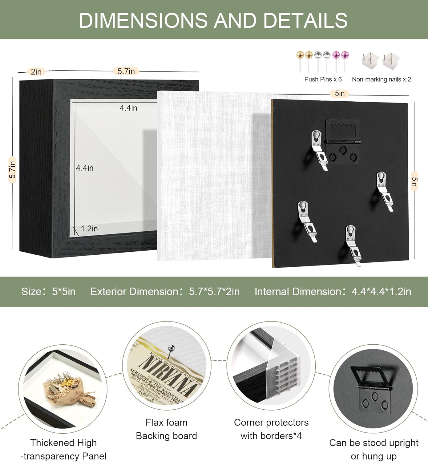 5x5 Mini Shadow Box Display Case Picture Frame with Soft Linen Back,Small Deep Black Shadow Box 5x5 for Flowers Medal Display Case Jersey pet Graduation Memorabilia Baby Ltems Crafts Photos