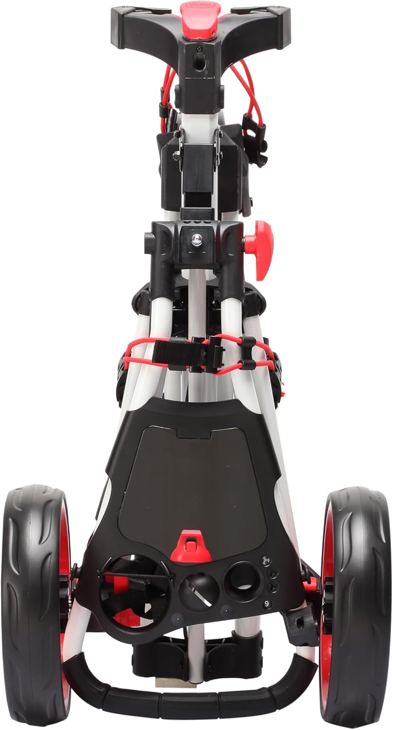 Golf Push Cart 3 Wheel with 360 Rotating Front Wheel, One Second to Open & Close, Lightweight Folding Golf Pull Cart with Foot Brake, Umbrella Holder, Cup Holder, & Storage Compartment