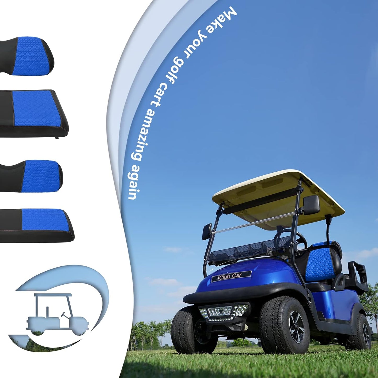 XUANYUDG0769 Golf Cart Front and Rear Seat Covers for EZGO TXT/RXV Club Car DS/Precedent Yamaha G29, Vinyl Leather Made/Adjustable Straps and Retractable Buckle/No Stapler Required,4PCS