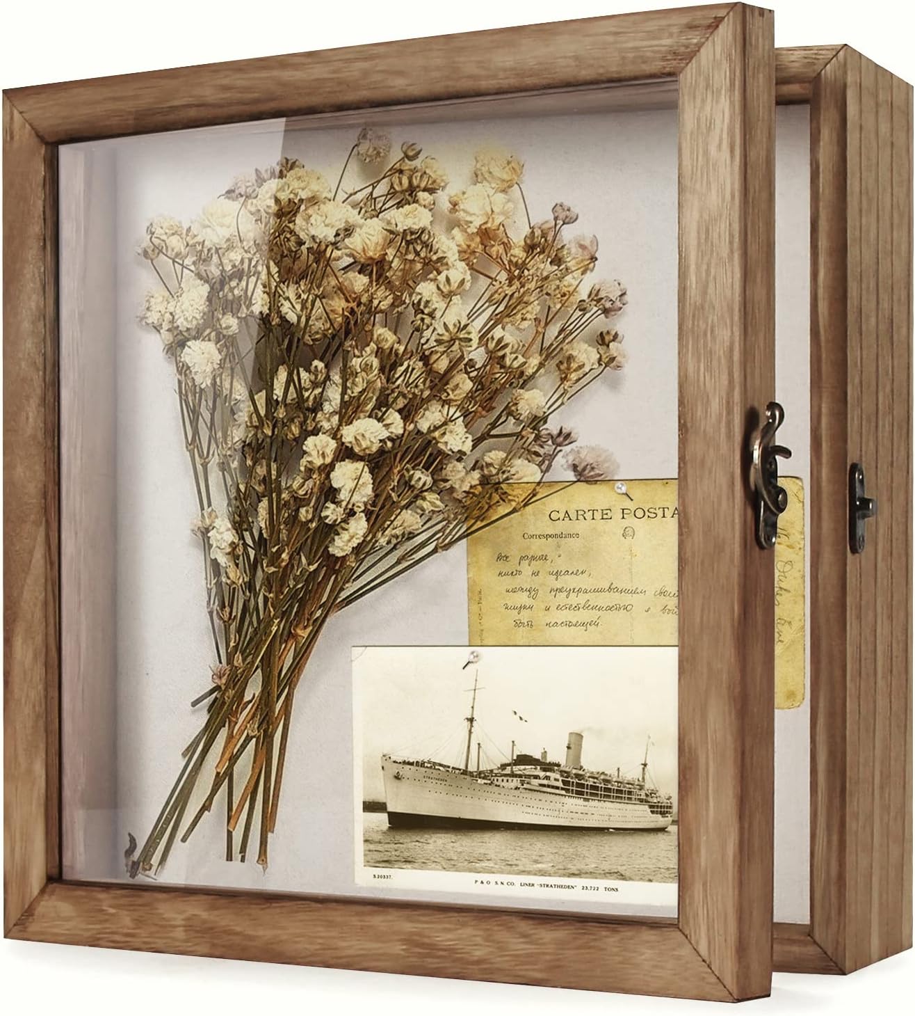 TJ.MOREE Shadow Box Display Case 12 x 12 Flowers Shadow Box Frame with Glass Window Picture Frame Wedding Bouquet Memorabilia Medals Photos Memory Box for Keepsakes - Carbonized