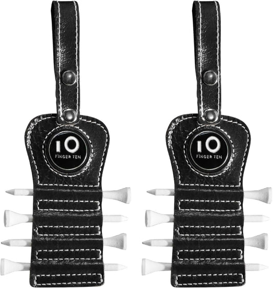 FINGER TEN Golf Tee Holder with Ball Marker and 4 Pcs Wood Tees Value 1/2 Pack, Luxury Leather Gift Hook to Golf Bag Belt Clip