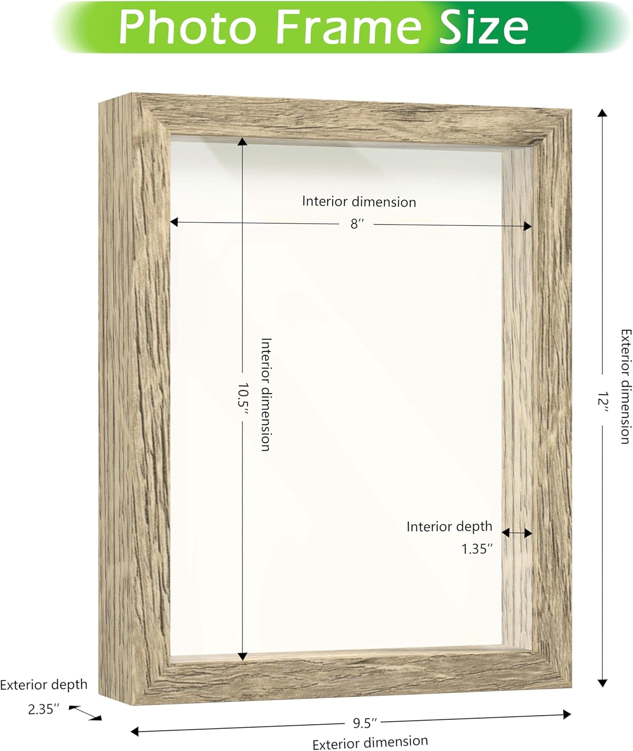 FrameWorks 8.5x11 Driftwood Wooden Shadow Box Frame – Soft Felt Back, Tempered Glass, and Included Elegant White Ball Push Pins
