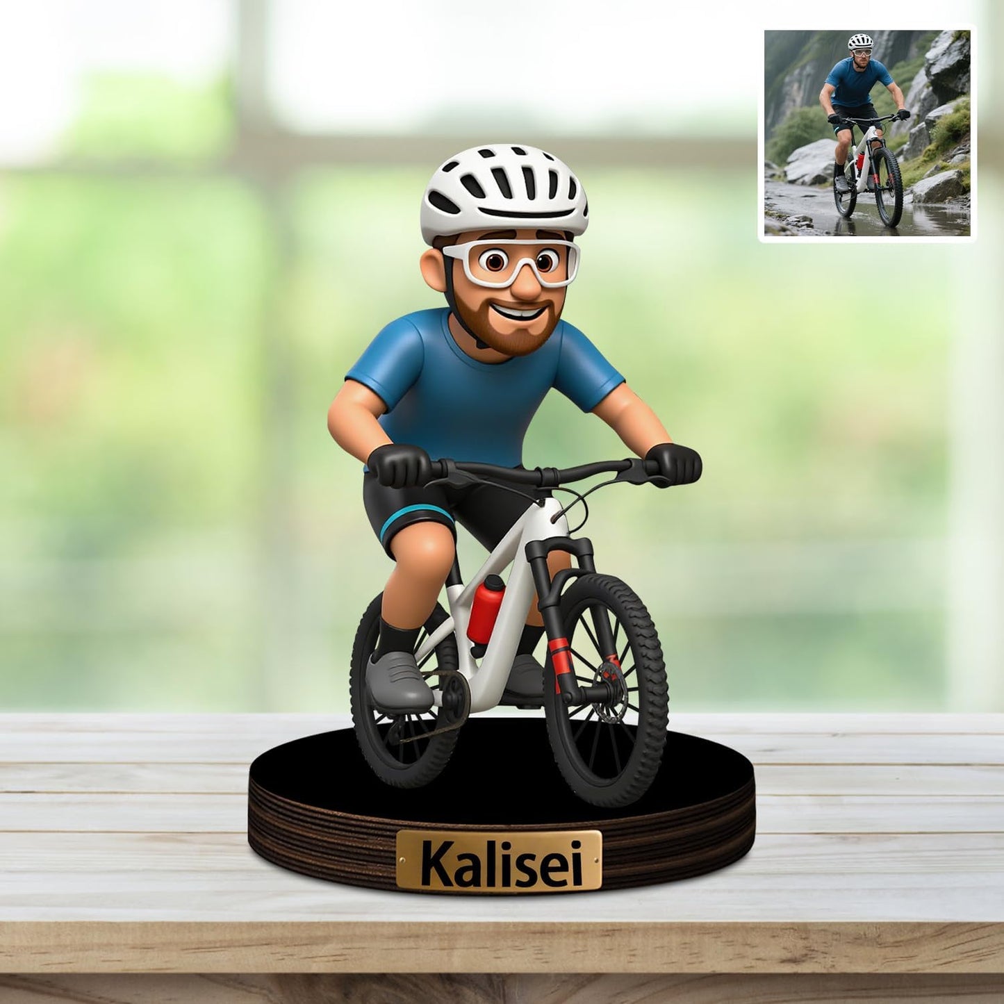 Personalized Bicycles Rider Cartoon Photo Sculpture Ornament Custom Name 2D Acrylic Mountain Bike Photo Figurine Desk Decor Gift for Men Women Family Bicycle Lover Birthday Xmas (Style 7)