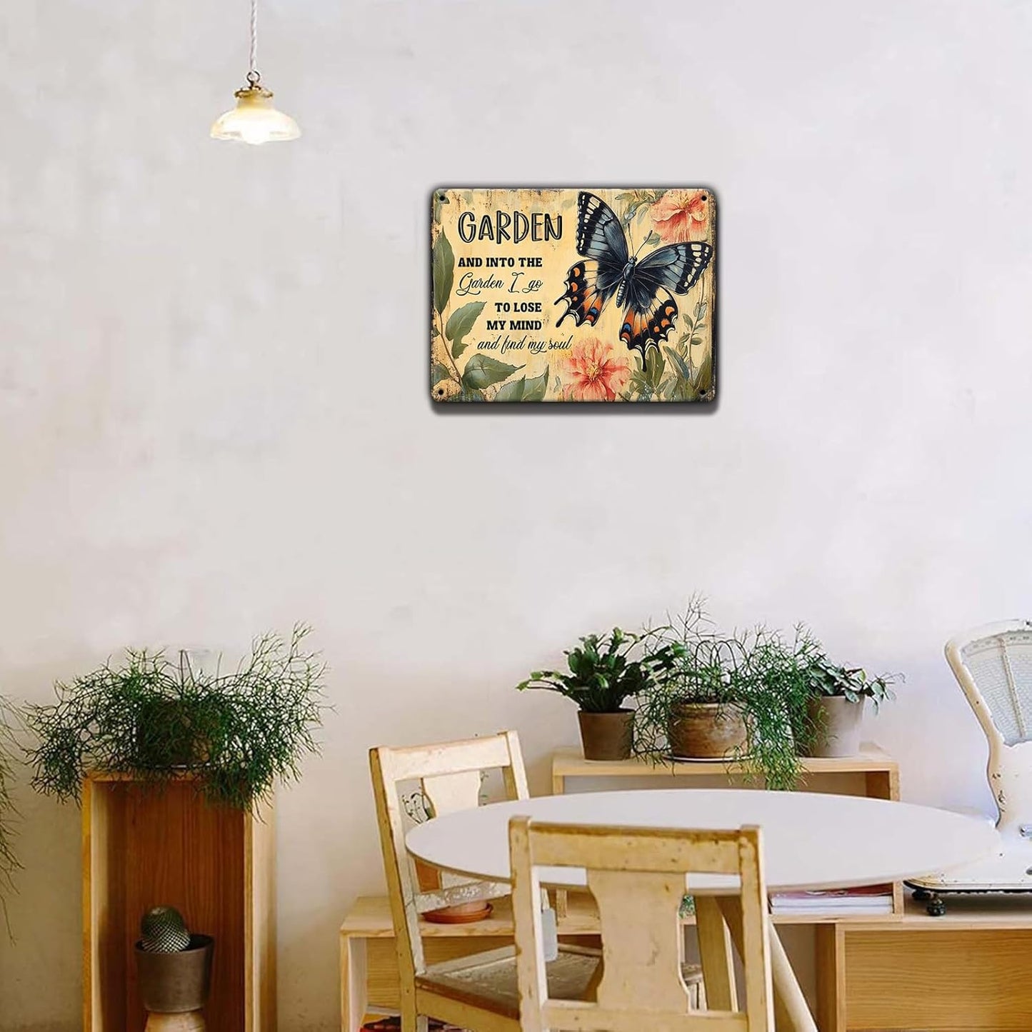 Funny Garden Metal Sign And Into The Garden I Go To Lose My Mind and Find My Soul Butterfly Poster for Farmhouse Home Kitchen 8x12 Inch