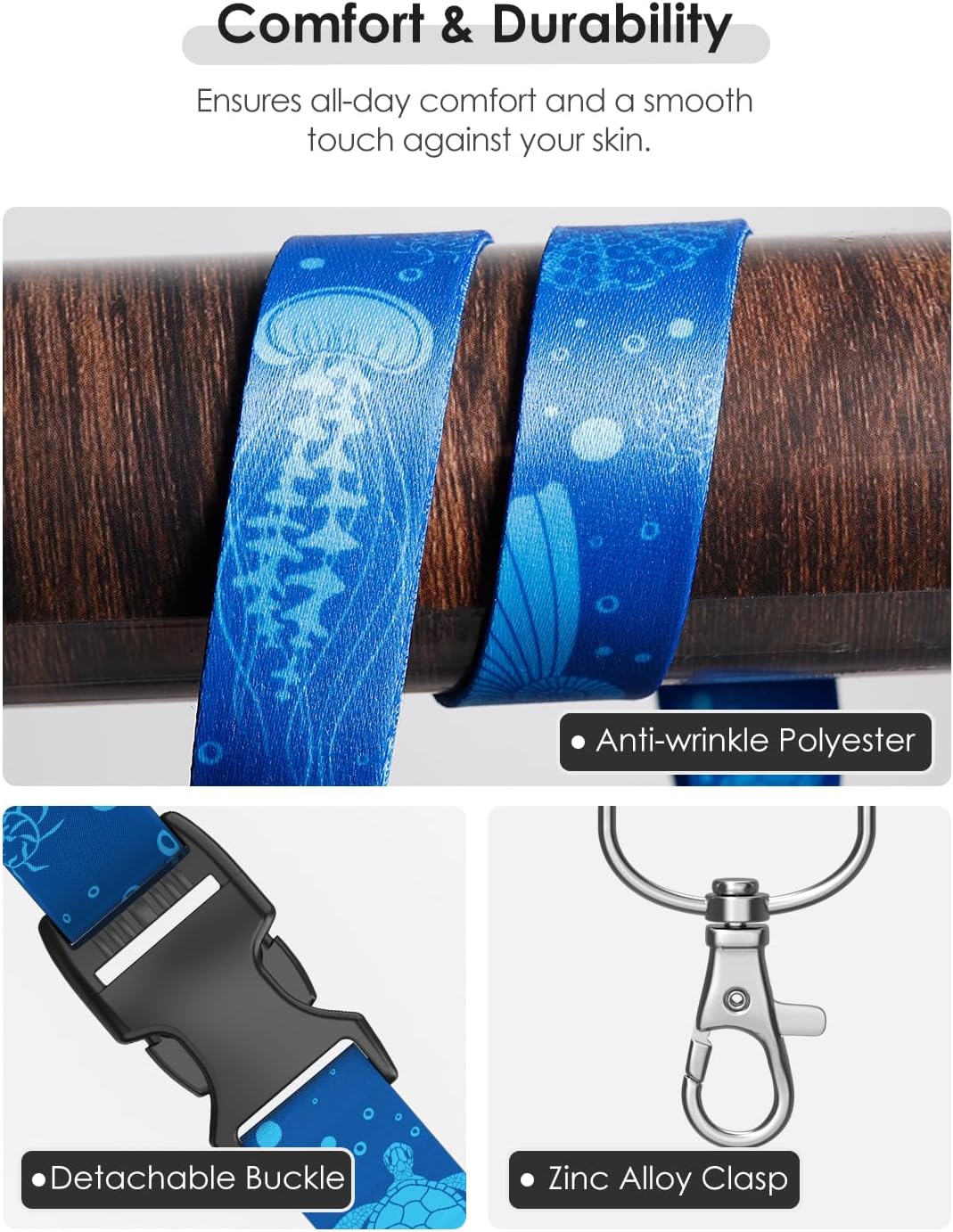 5 Pack Cruise Lanyards with Ocean Creature Design, Cruise Ship Lanyards with Waterproof ID Badge Holders for All Cruise Lines 2025, Light Blue