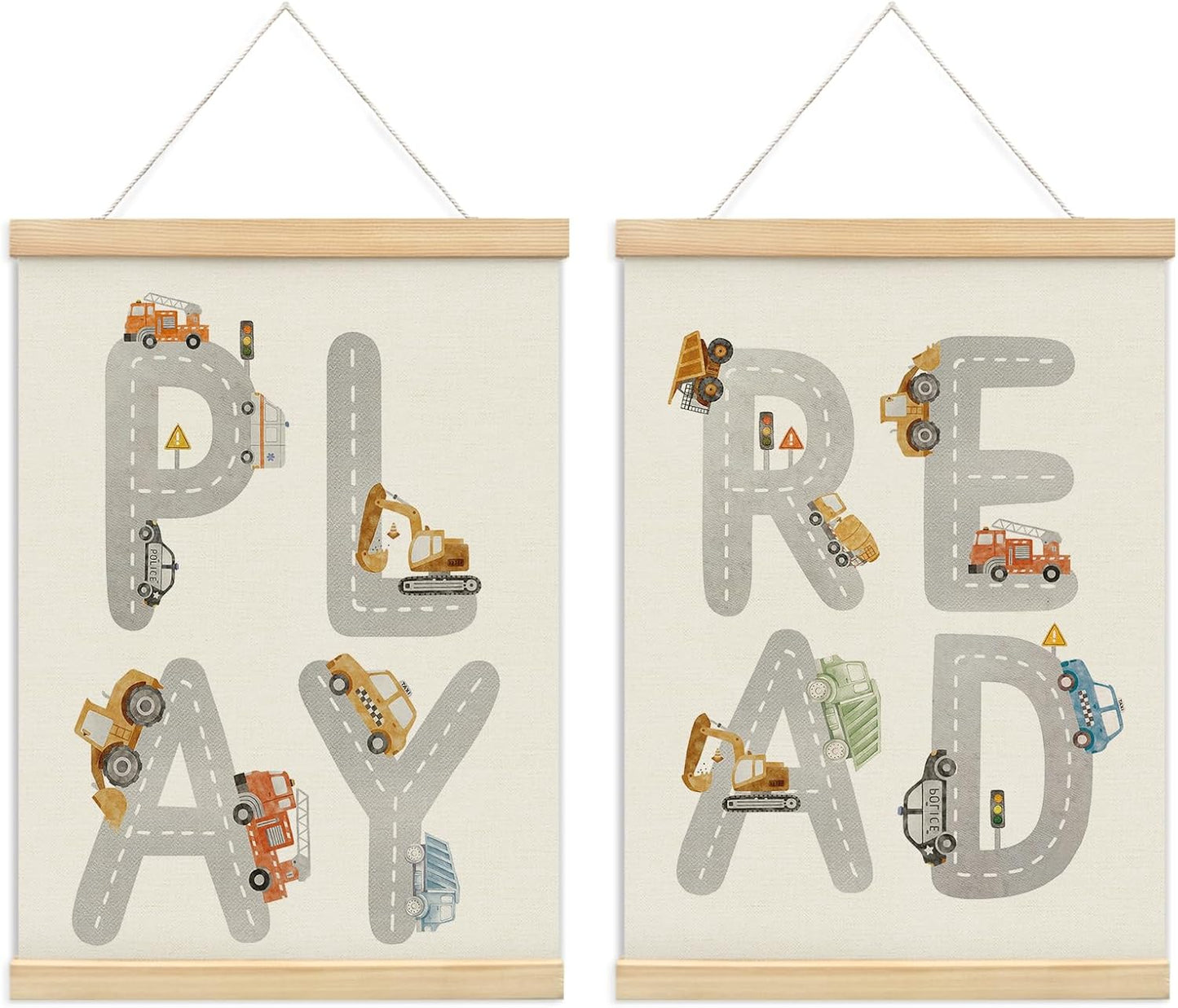 KDHTY Toddler Boy Room Decor,Cars Decor for Boys Room,Playroom Wall Decor Canvas Hanging Banner,Nursery Toddler Room Decor Kids Playroom Art,Reading Corner Decor,12 x 16 Inch,Set of 2