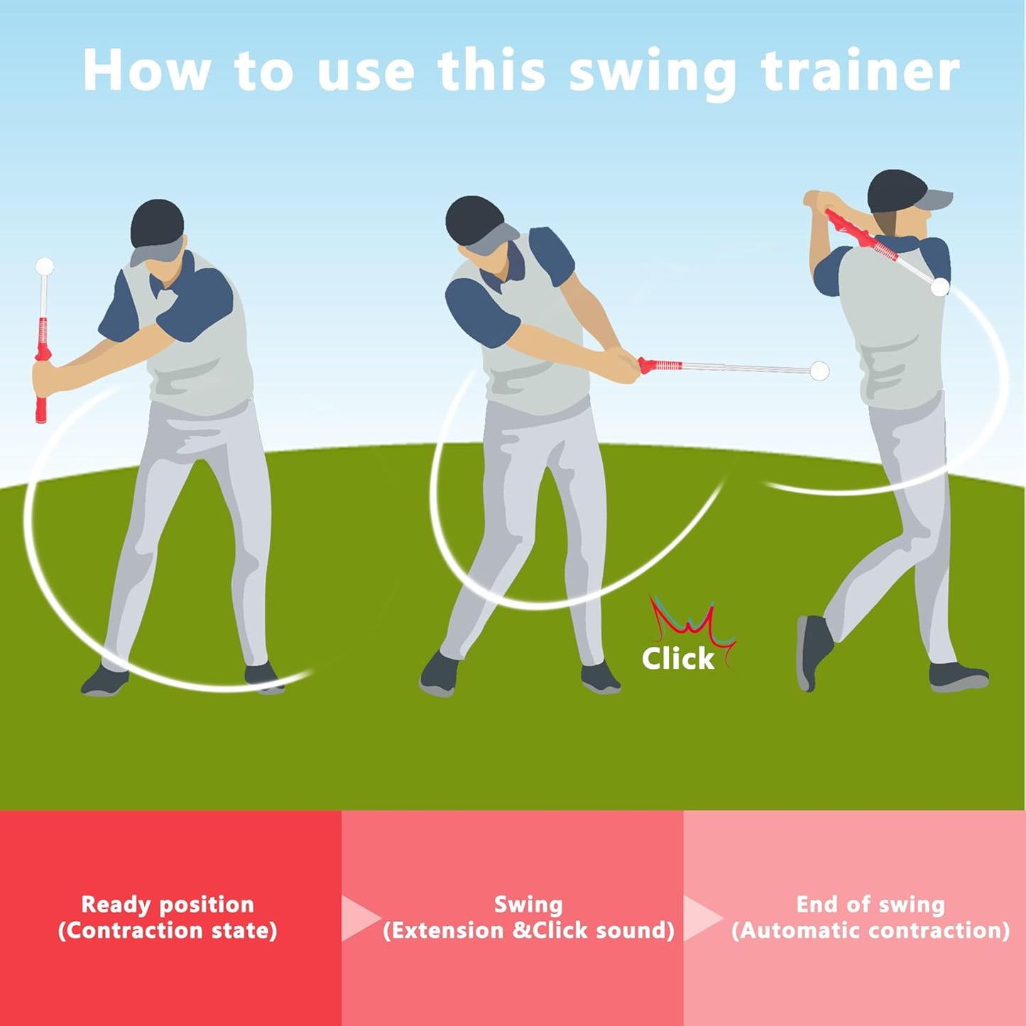 Retractable Golf Swing Training Aid:Golf Grip Trainer,Swing Trainer with Swing Sound Prompt,Feedback,for Beginners.Golf Accessories for Indoor Practice-Strength,Tempo Training.