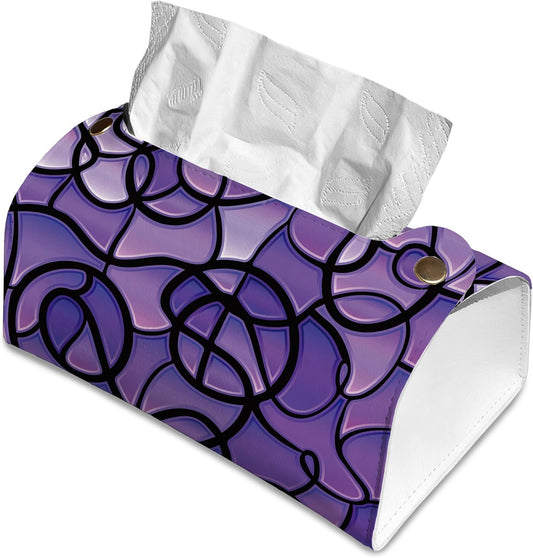 Abstract Purple Stained Glass Tissue Box Cover Holder – Rectangular Tissue Organizer, Decorative Napkin Box Case for Home, Office & Car