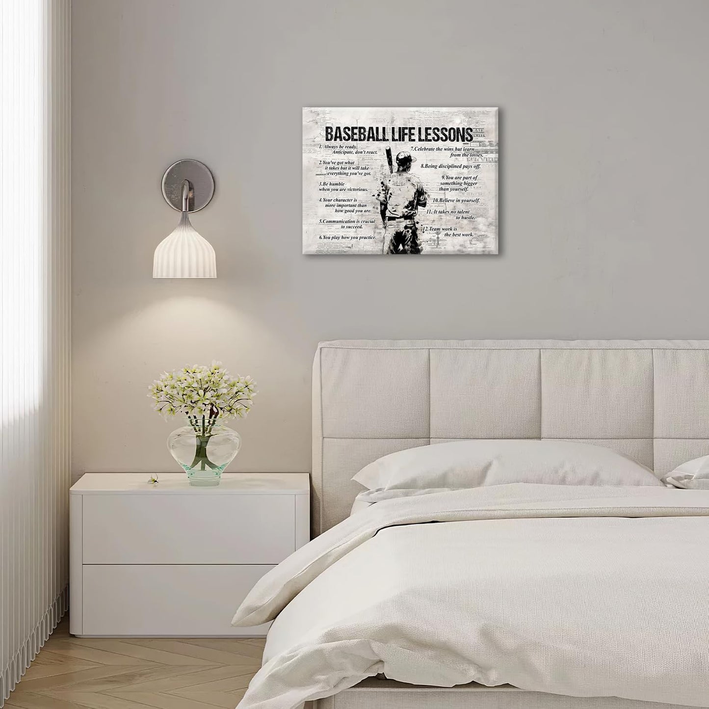 Baseball Sports Wall Art Baseball Life Lessons Wall Decor Baseball Sign Retro Poster Boy Men Room Motivational Decorations Canvas Print Painting Artwork for Bedroom Bathroom Living Room 20"x16"