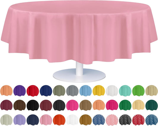 Grandipity 12 Pack Premium Disposable Plastic Tablecloth 84" Inch Decorative Round Table Cover - Pink
