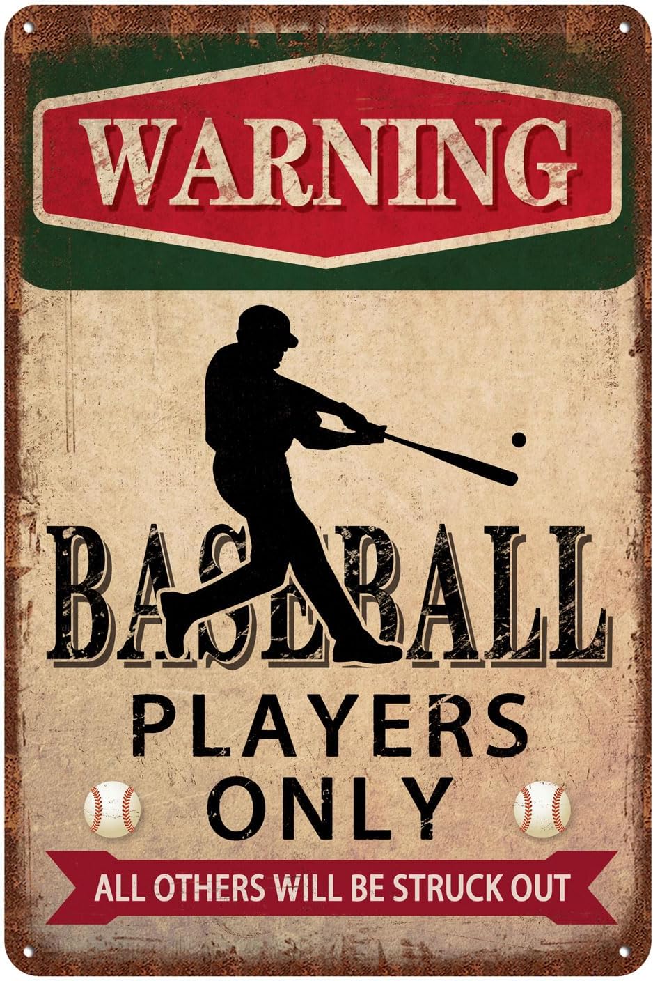 Baseball Accessories Baseball Decor For Boys Room Baseball Gifts Sports Signs Warning Baseball Players Only Metal Tin Signs