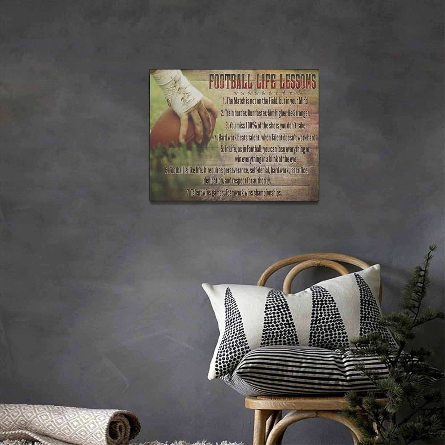 Football Life Lessons Wall Art Pictures Wall Decor Gifts for Football Player Boy Man Football Fan Vintage Football Sports Canvas Painting Print Artwork Framed for Classroom Boy Room Gym Office 20"x24"