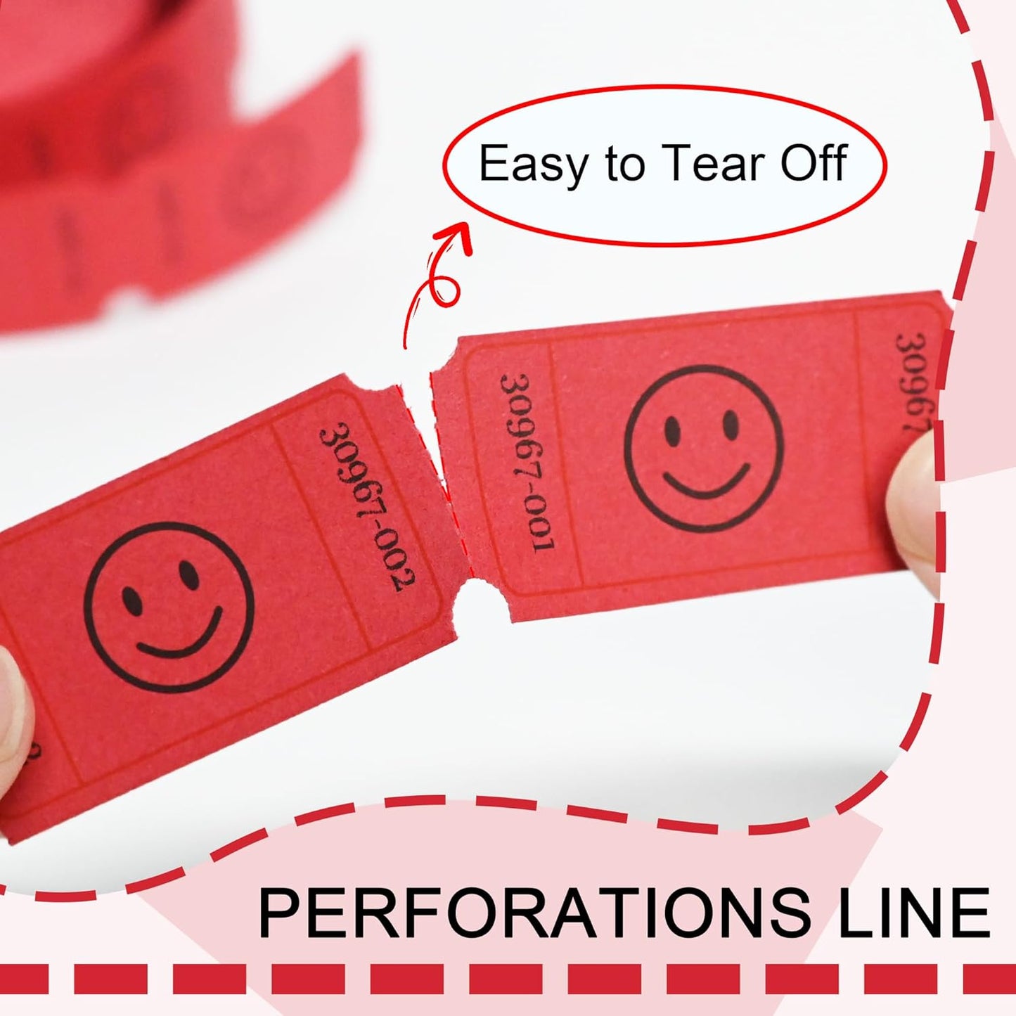 L LIKED 500 Raffle Tickets, Smile, Red (6 Color Selection), Single Roll, Ticket for Events, Entry, Class Reward, Raffle & Prizes