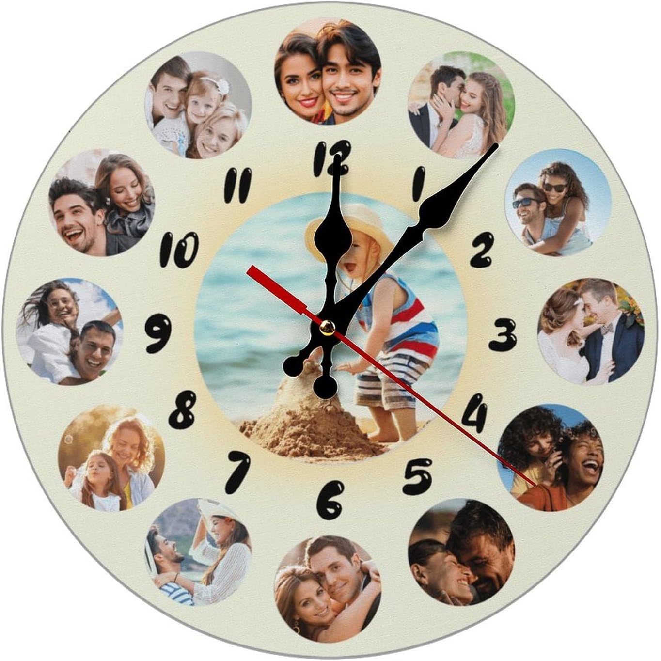 Custom Wall Clock,Personalized Wood Clock add Your Photo/Text,Customizable Silent Round Decoration for Kitchen Bathroom 10inch style8