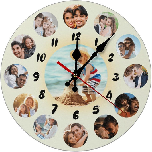 Custom Wall Clock,Personalized Wood Clock add Your Photo/Text,Customizable Silent Round Decoration for Kitchen Bathroom 10inch style8