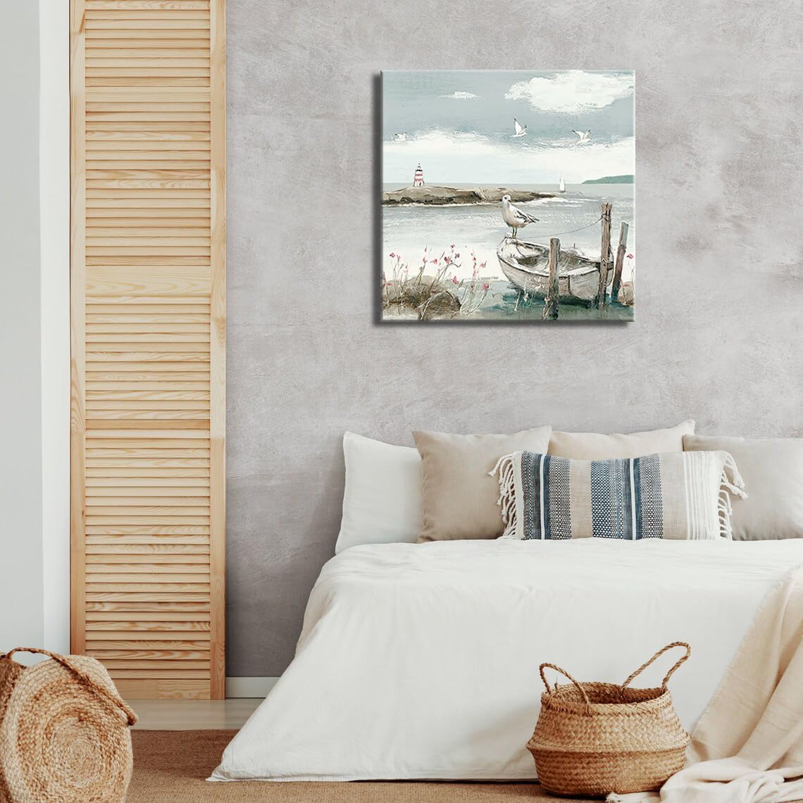 dgbtcart Bathroom Vintage Decor Beach Wall Art Ocean Theme Coastal Picture Canvas Print Sea Birds Seagull Seascape Artwork Hanging for Dining Office Living Room Bedroom 14"x14"inch