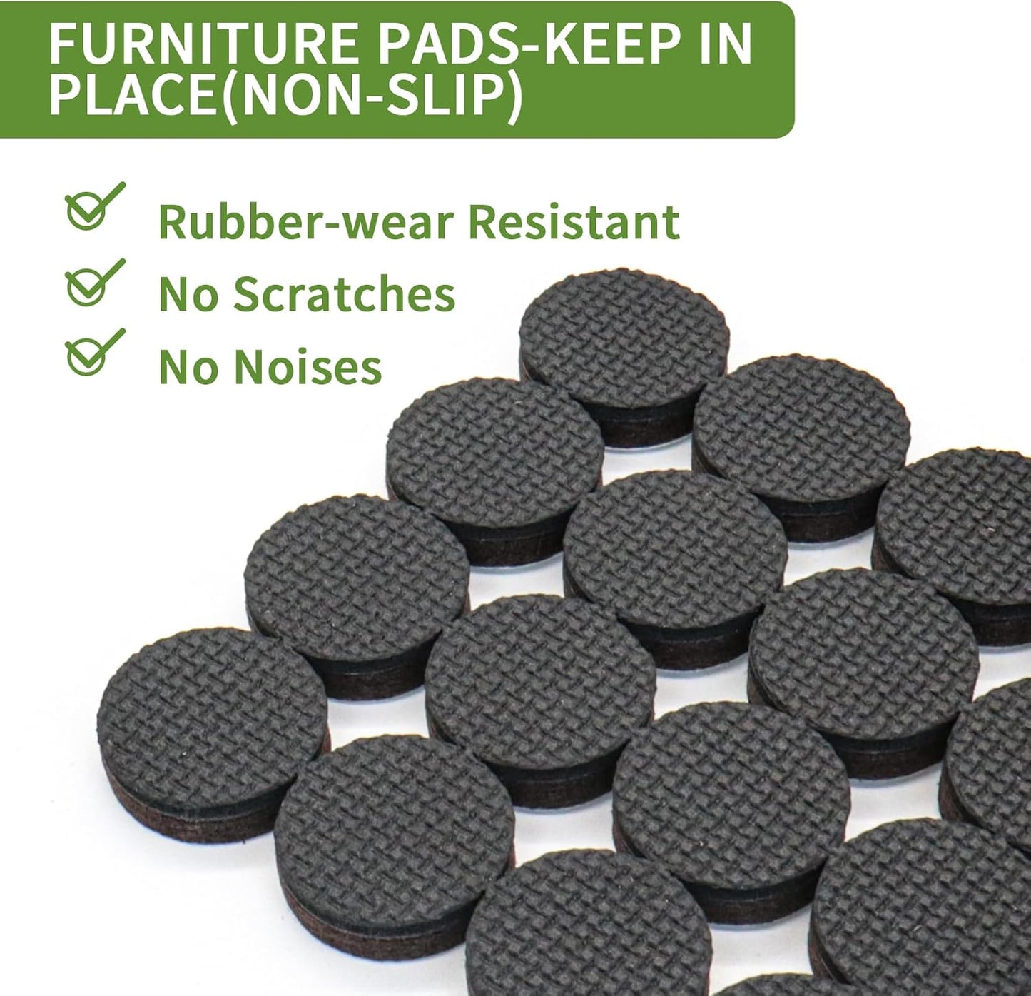 Non Slip Furniture Pads 48 PCS - 32 pcs 1” Round + 16 pcs 2" Square - Anti Slip Furniture Pads - Self Adhesive Rubber Feet Furniture Feet - Chair Leg Floor Protectors
