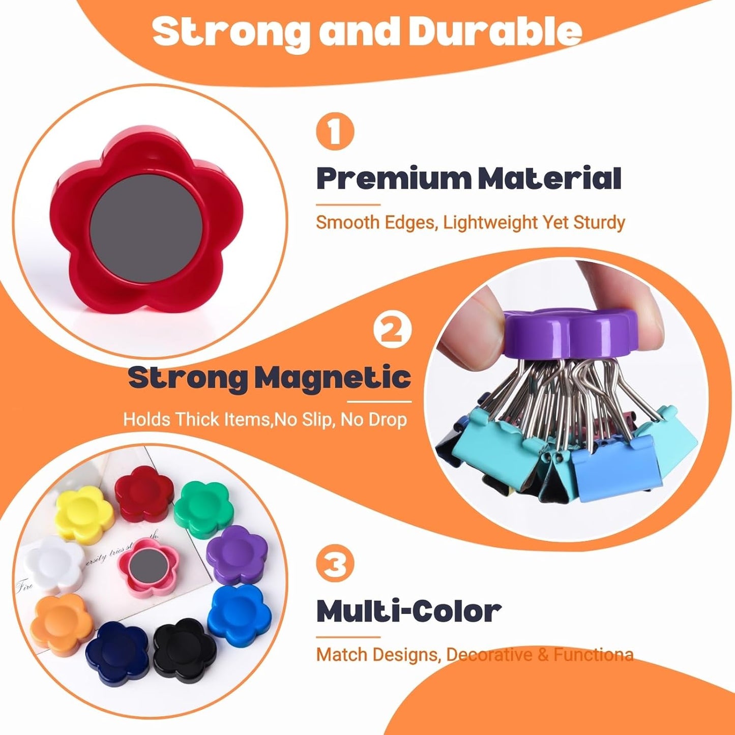 Fridge Magnets - 30 Pack Heavy Duty Refrigerator Magnets - Small Strong Magnets for Whiteboard, Lockers, Crafts, Kitchen, Office & Classroom - Decorative Cute Mini Sunflower Magnet (10 Colors)